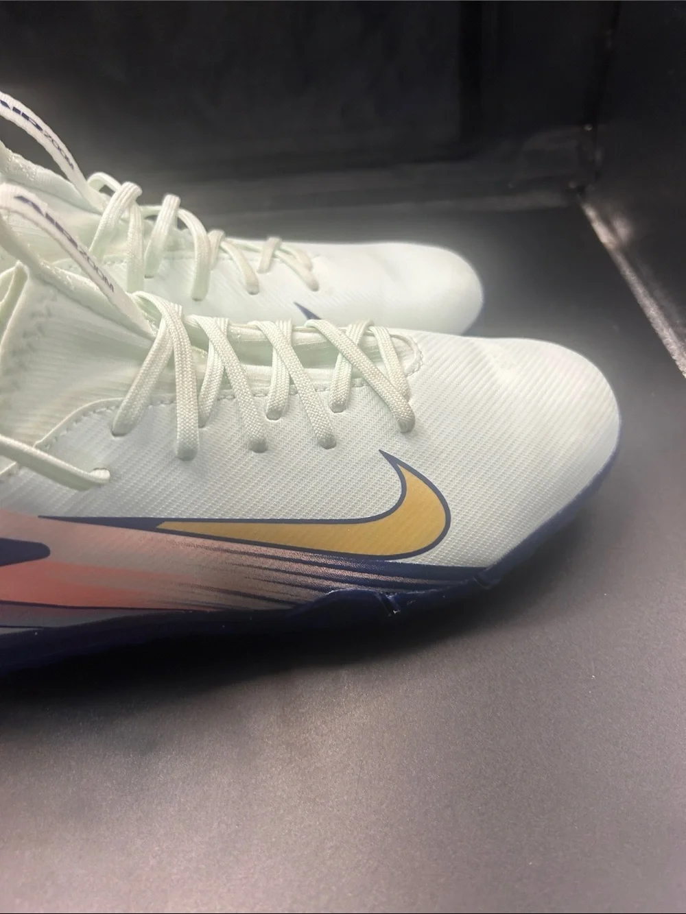 Nike Air Zoom Light Mint Soccer Shoes with Yellow Swoosh and Pastel Heel Accents